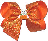 Medium Orange Glitter over Orange with Ghout and Pumpkin Miniature Double Layer Overlay Bow